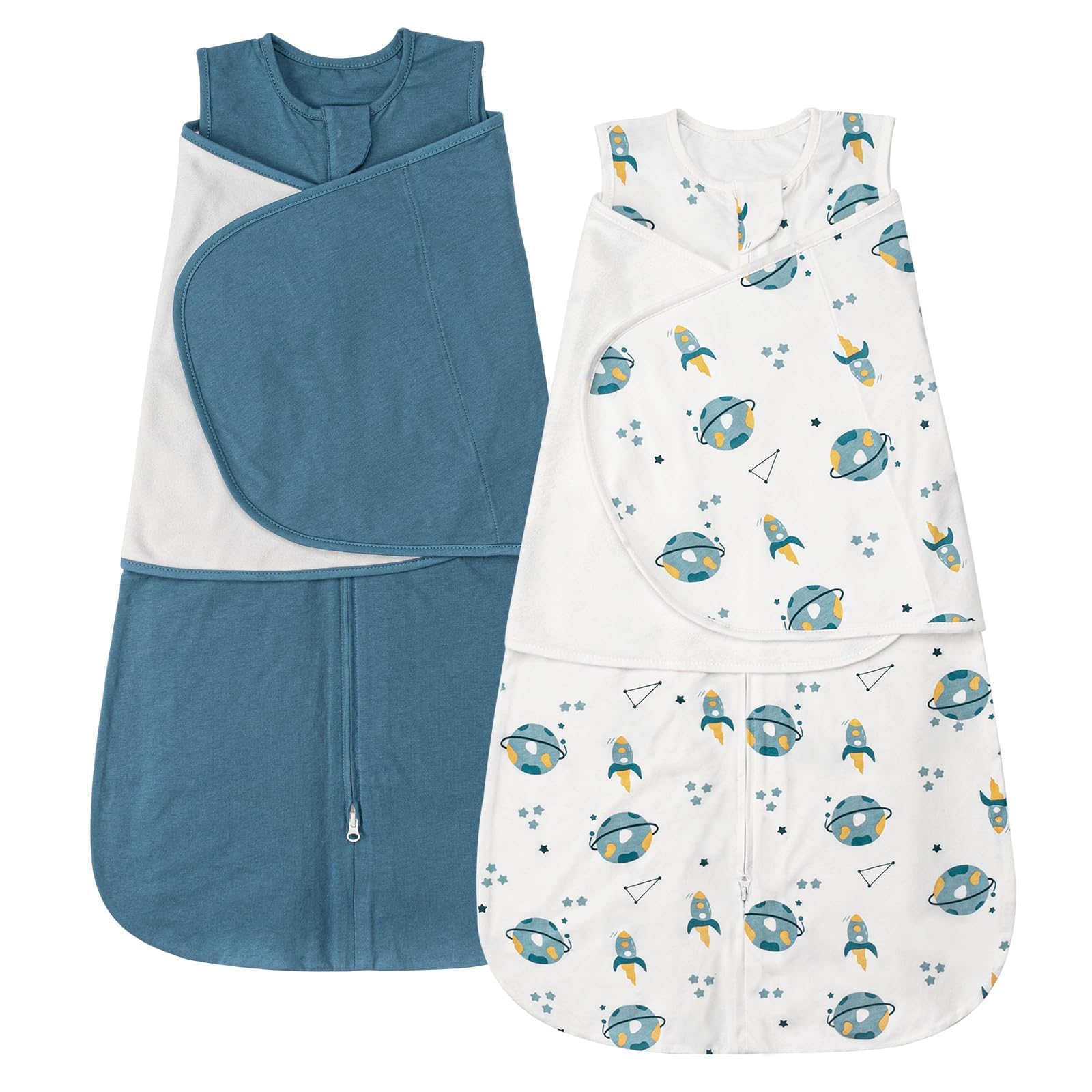 ZIGJOY Newborn Sleeping Bag 0.5 TOG 2 Pack Swaddle Wrap Baby Swaddle Sleeping Bag 100% Cotton Baby Wearable Blanket for New born Infant Boy Girl Grows 0-6 Months