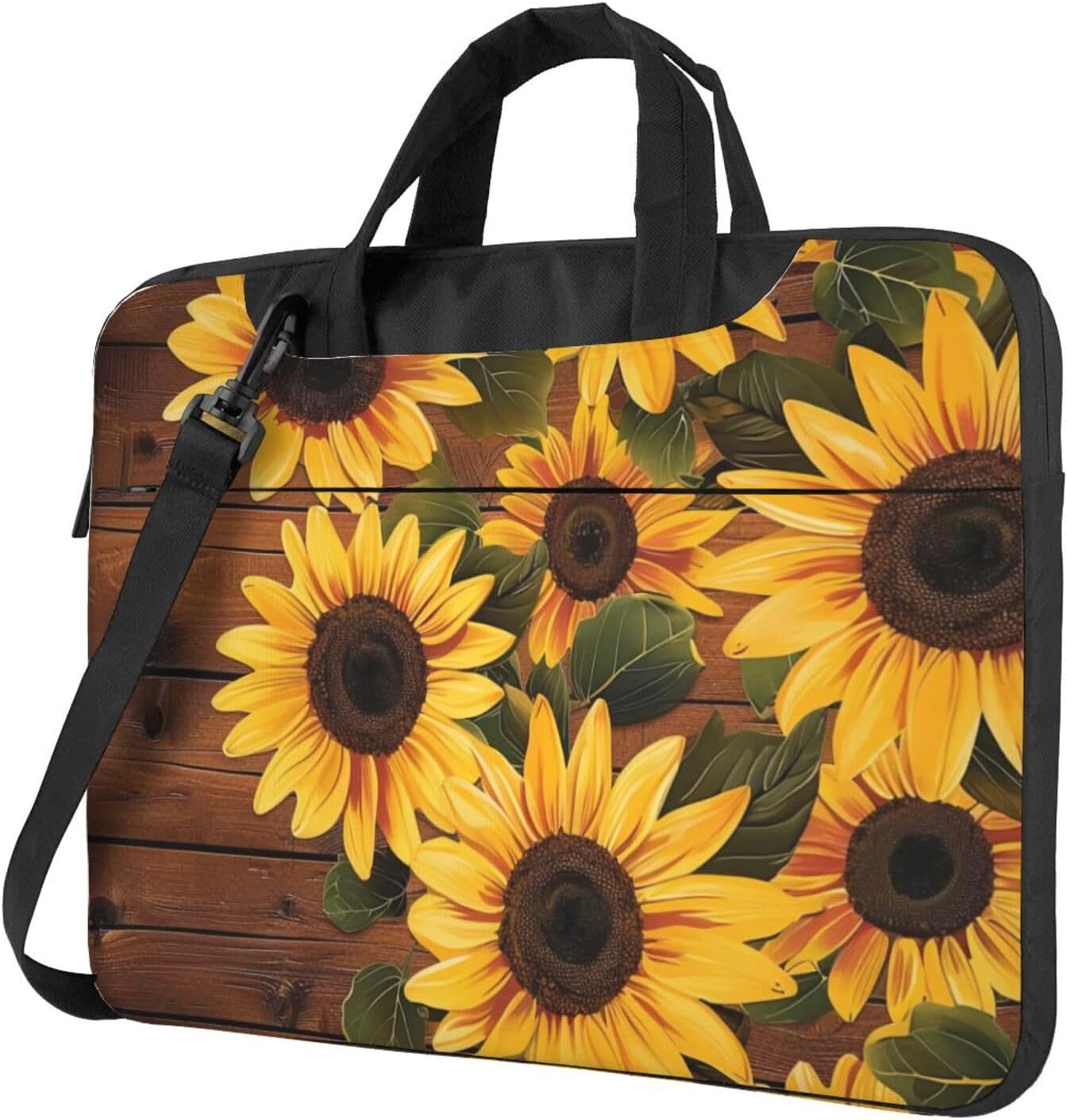 Plant Sunflower Print Laptop Bag Triple Layer Protection Shockproof Crossbody Laptop Shoulder Bag for Men and Women