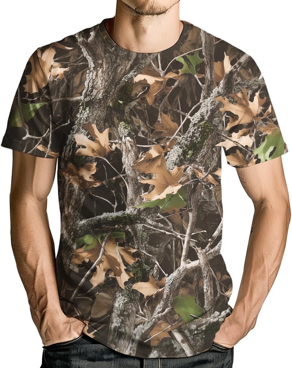 Men's Camo T Shirt Hunting Shirts Short Sleeve Fishing Camouflage Shirt