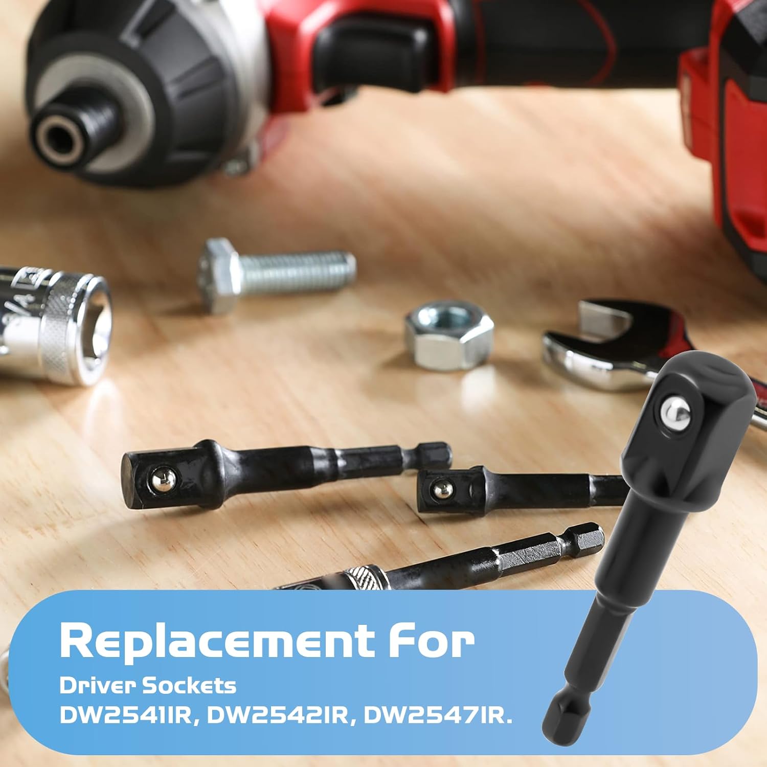 Impact Socket Adapter Set Replacement for DW2541IR, DW2542IR, DW2547IR, 3-Piece 1/4" Hex Shank Drill Bit Socket Adapter for 1/4", 3/8" and 1/2" Drive for Cordless Drill, Power Drill, Driver