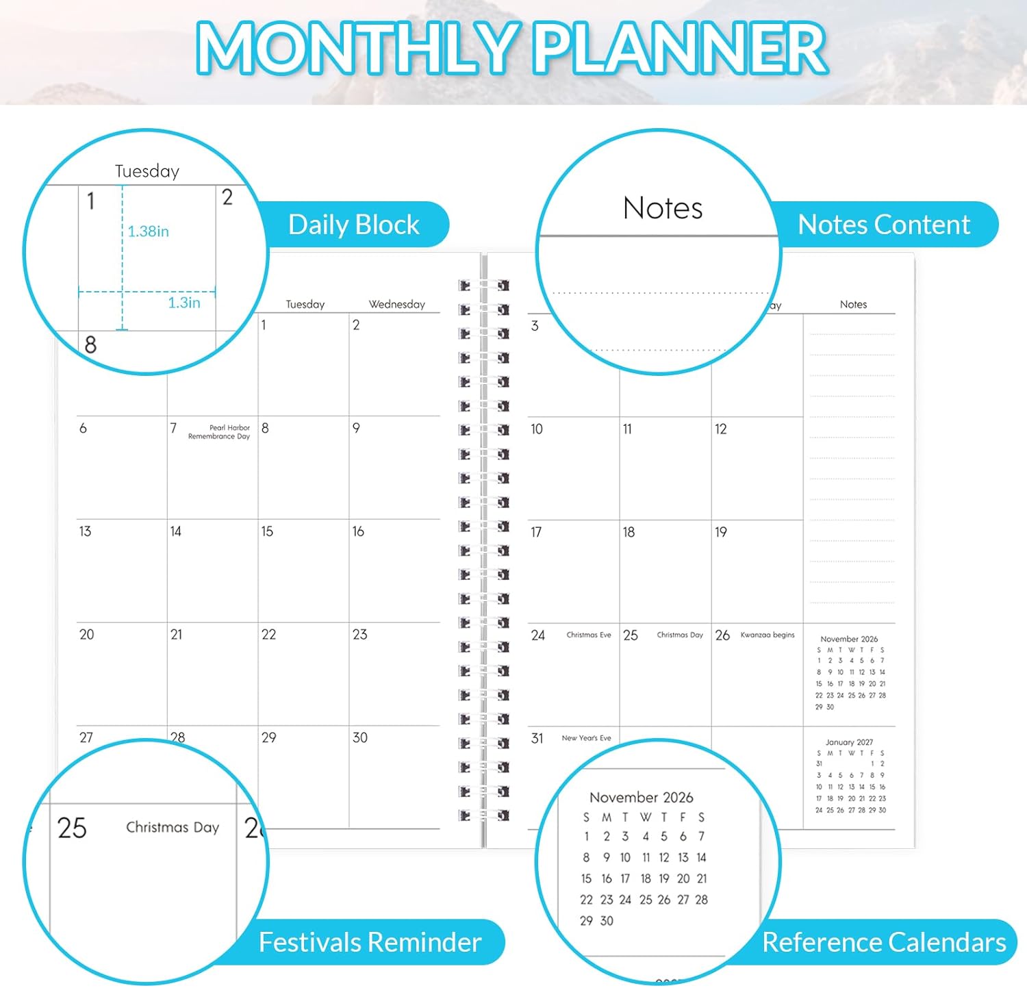 A5 Monthly Planner 2025-2027, 2 Year Monthly Calendar July 2025 - December 2027, 5.9'' x 8.4'' Planner 2025-2026 with Coil, Perfect for Office School Supplies Organizing Planning - Beach A5 (5.9'' x 8.4'' ) Beach image 3 of 8 B0FB986CZF