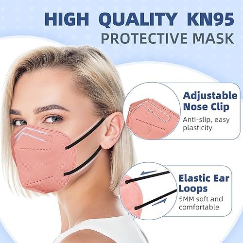 Miniatura 6 de Mascarillas KN95 para adultos, paquete de 50 mascarillas KN95 desechables de 10 colores, 5 capas transpirables envueltas individualmente con