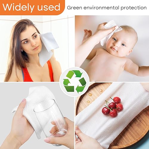 Miniatura 4 de SUNLAND Paquete de 2 toallas faciales desechables de algodón suave, 100 % algodón sin pelusas, extra grueso, seco y húmedo, uso para desmaquillante