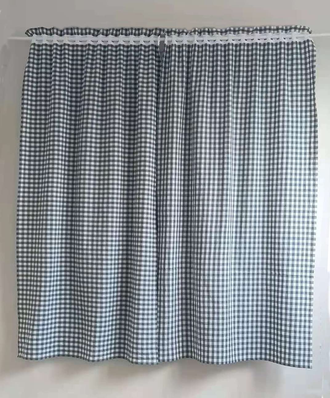 Karo Vorhänge Küchenvorhänge mit Raffhalter HxB 160x100cm 2er Set | Blau Gardinen mit Vichy-Karo Muster Landhausstil Halbtransparent Gardinenschals Gingham für Küche Wohnzimmer Balkon