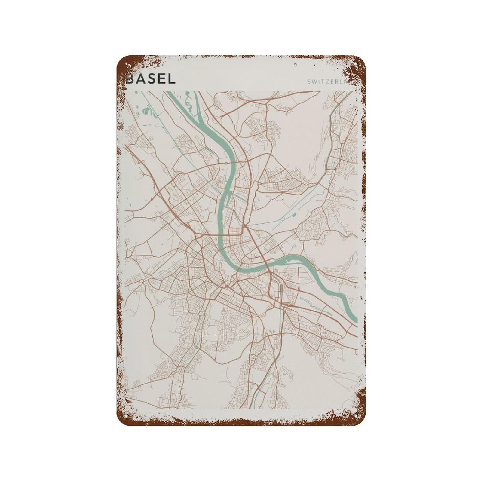 xiaoxiaoshen Basel Map Switzerland Travel Gift Minimalist (2) Wall Decor Art Metal Tin Poster Modern Home Decor Art Home Bar Shop Decorations Vintage Sign 30x20cm