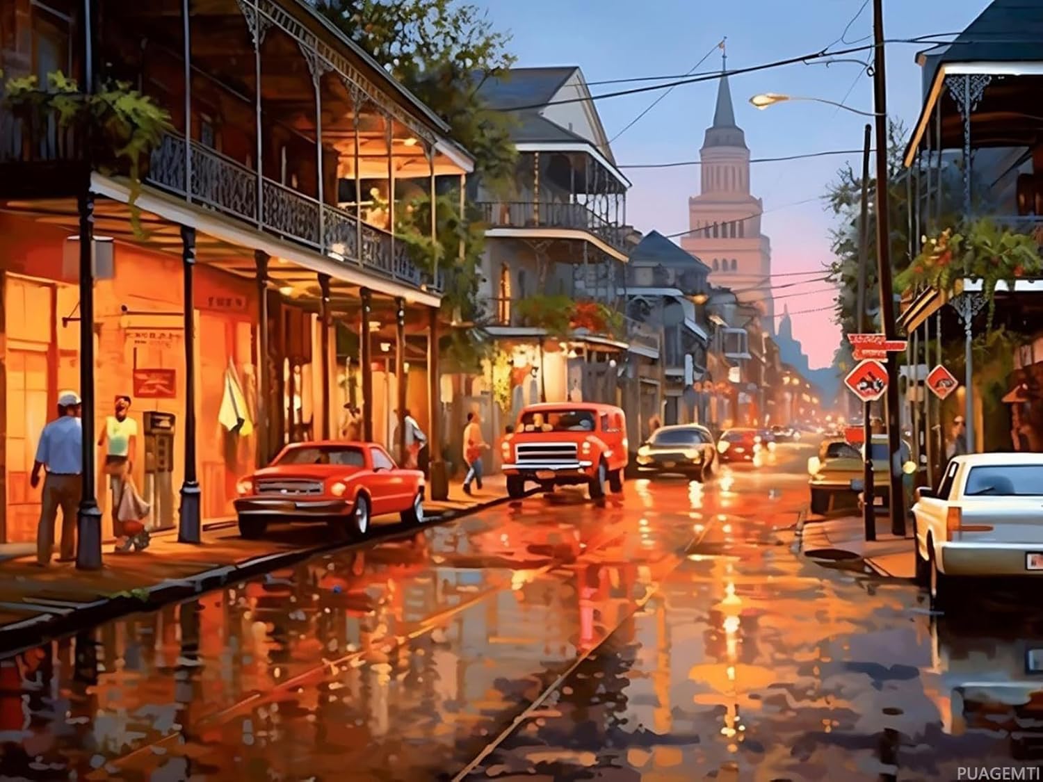 Sunset Diamond Painting Kits for Adults, New Orleans Street Scene at Dusk 5D DIY Full Drill Round Art Diamond Art Perfect for Home Wall Decor 12x16 inch
