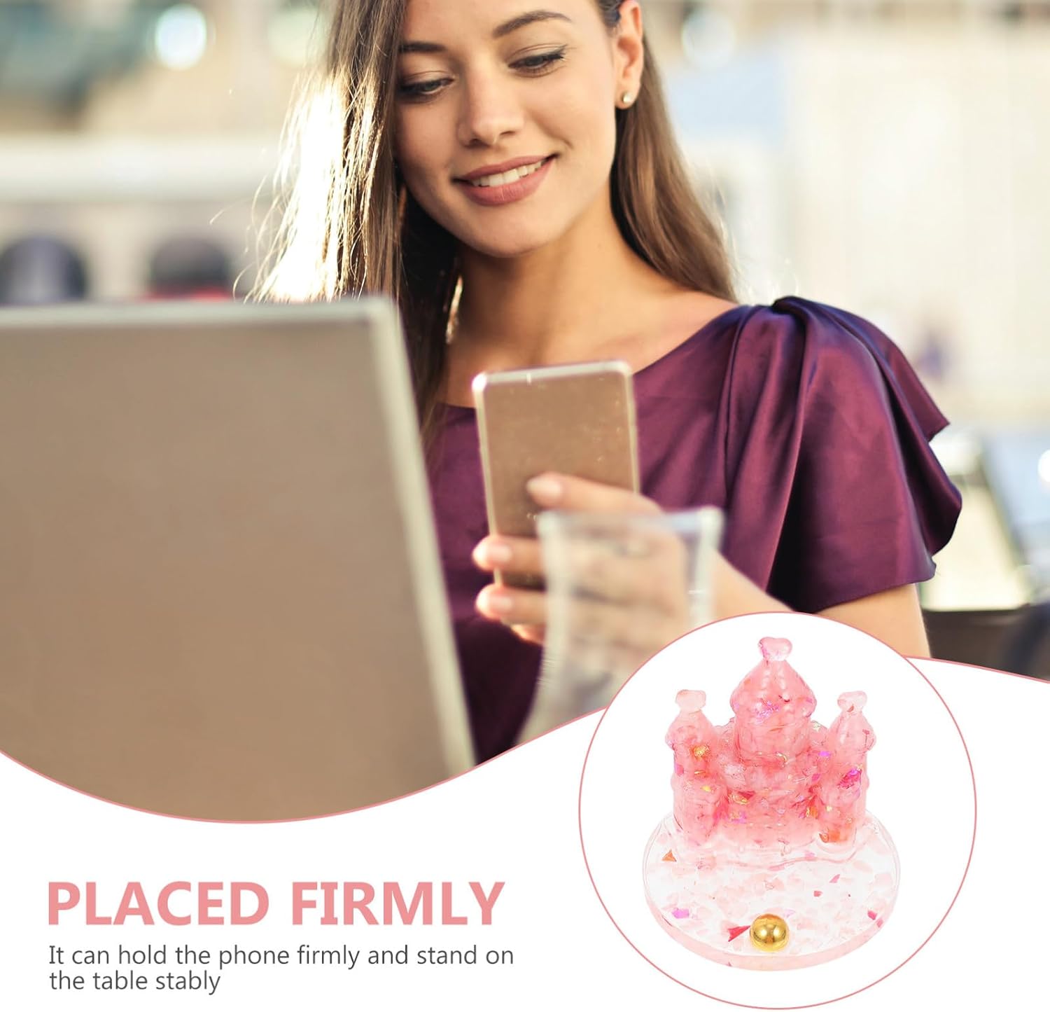 Castle Resin Desktop Phone Holder for Cell Phones Pink Decorative Stand image 3