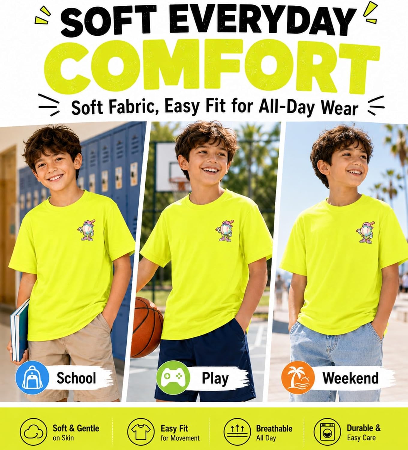 Cozople Boys T-Shirts Double-Sided Graphic Shirts Short Sleeve Size 7-14