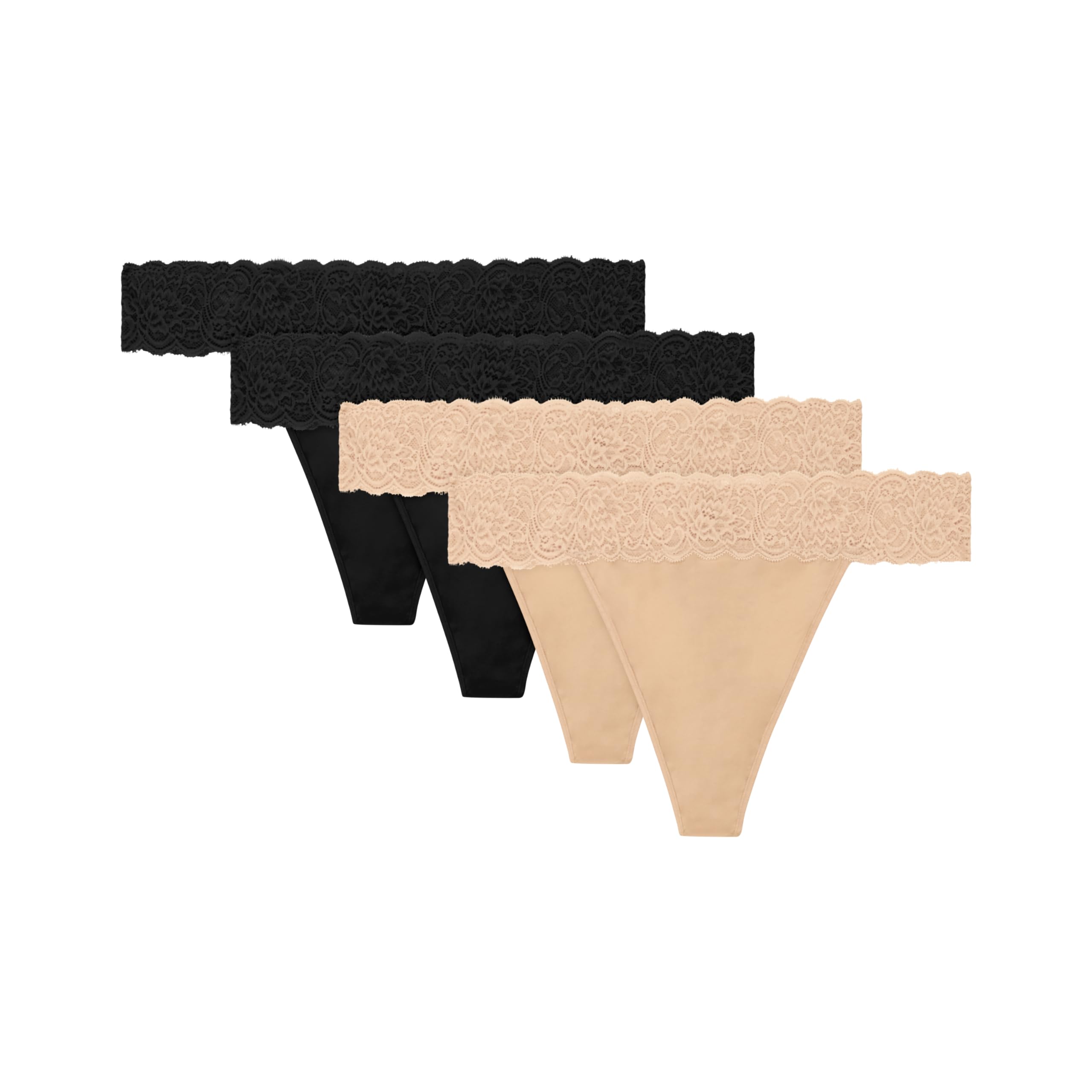 Maidenform Damen Unterwäsche Tangas 4er-Pack Weiche Tanga Höschen für Frauen Mid-Rise Panty, Mikrofaser-Spitze