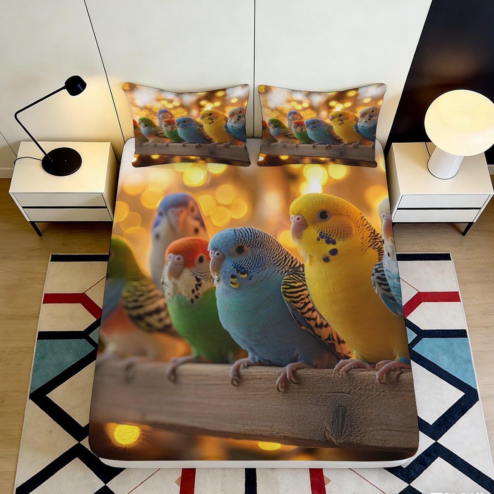 Uxinyoume Style-1 3D Printed Colorful Parrots Fitted Sheet Microfiber Soft Anti-Slip Bird Bed Cover For Bedroom Dorm Decorative Mattress Protector 90X200x25cm