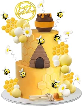 35 PCS Bee Cake Toppers Honey Jar Cake Topper Honeycomb Cake Decorations for Baby Shower Bee Theme Birthday Party Decoration Supplies