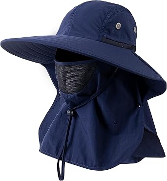 Mens Women Fishing Hat UPF 50+ Wide Brim Sun Hat with Face Cover & Neck Flap