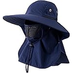 HEEHIPOO Mens Women Fishing Hat UPF 50+ Wide Brim Sun Hat with Face Cover & Neck Flap Navy