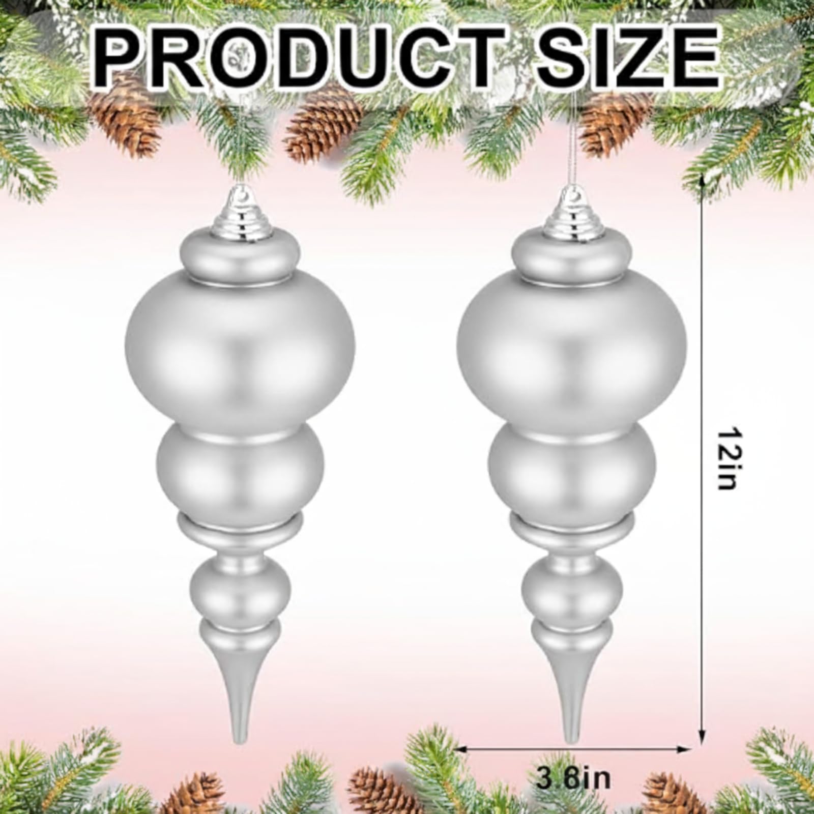 Soulchen Lot de 2 grandes boules de Noël géantes en plastique incassable à suspendre pour décoration de Noël (30,5 cm, argenté mat)