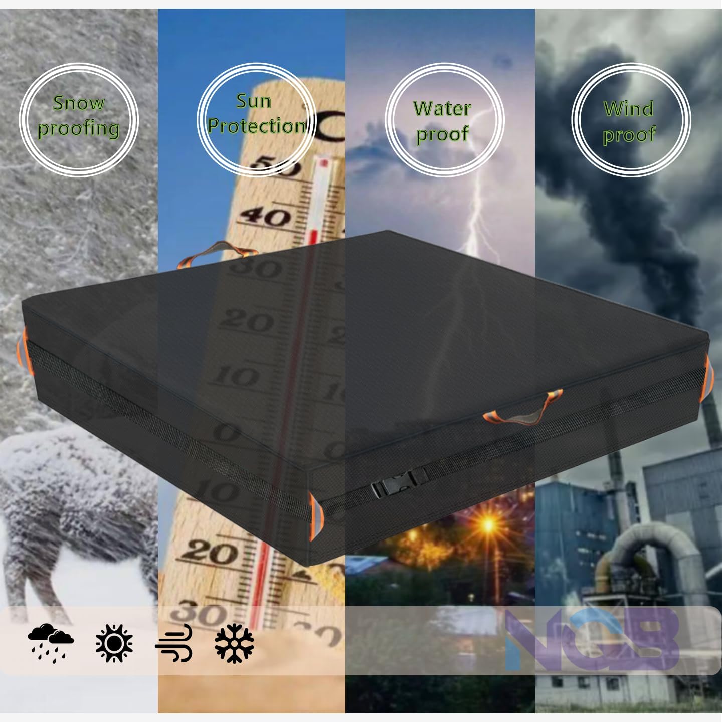 Square Sandbox Cover, Made 600D Heavy Duty for Children's Sandbox Protection Kids Outdoor Sand Boxes Sandpit,with Two Reflective Handles,7.7 Metre Drawstring and snap（73.6" L x 73.6" W x 8" H）