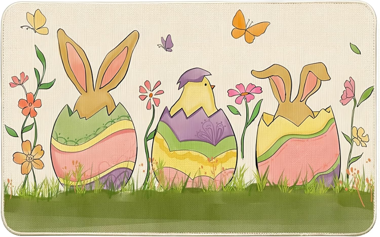 WROYGVY Easter Door Mat, Easter Ornament Doormat Out of doors with Easter Egg, Rabbit, Flower Sample, Doormat 40 x 60 cm, Washable Indoor Doormat Appropriate for Easter Ornament Doormat Vibrant