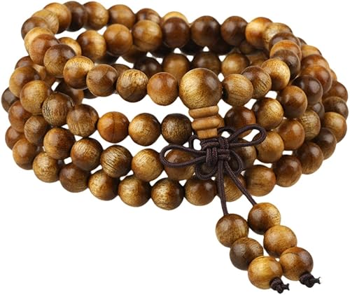 Miniatura 5 de SUNYIK 108 Brazalete tibetano budista con cuentas de madera natural para meditación