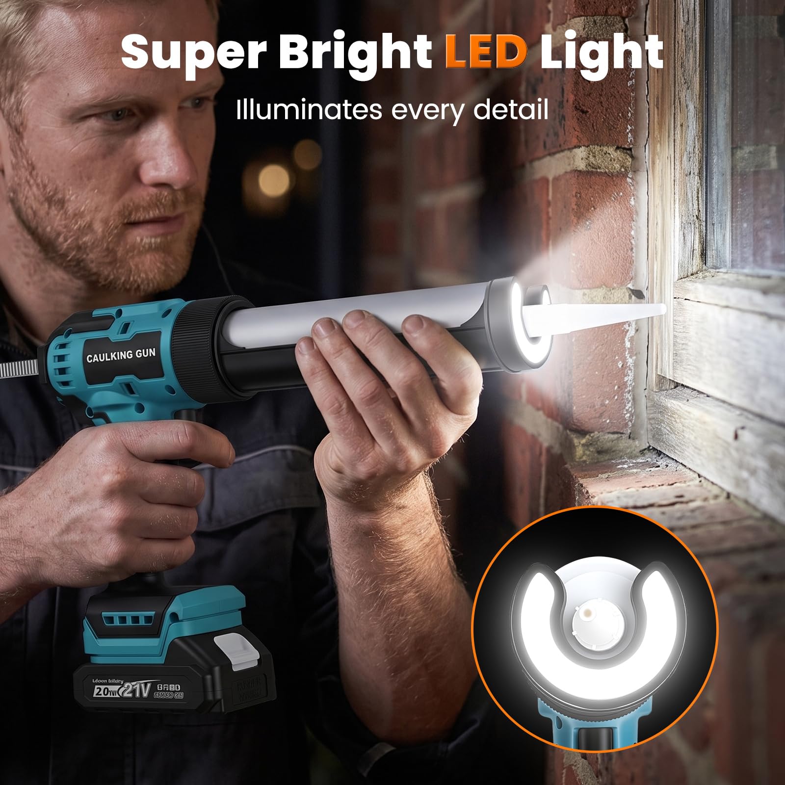 Pistola de Cartucho Inalámbrica Compatible con Baterías Makita 18V, con Luz LED, Pistola Eléctrica para Sellador 300ml, 6 Velocidades, Incluye Set 6en1 de Alisador de Juntas y Boquillas (Sin Batería)