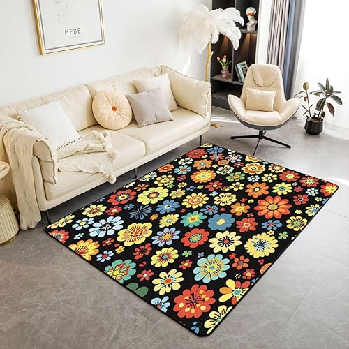 Miniatura 13 de 70S Groovy - Alfombra de área de flores de 3 x 5 pies para sala de estar junto a la cama, alfombra floral de arco iris bohemio para niños, niñas,