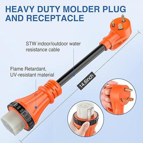 Miniatura 269 de Nilight - 50033R Adaptador de enchufe RV de 18 pulgadas, 50 amperios a 30 amperios, adaptador eléctrico de Dogbone de alta resistencia con mango 115G