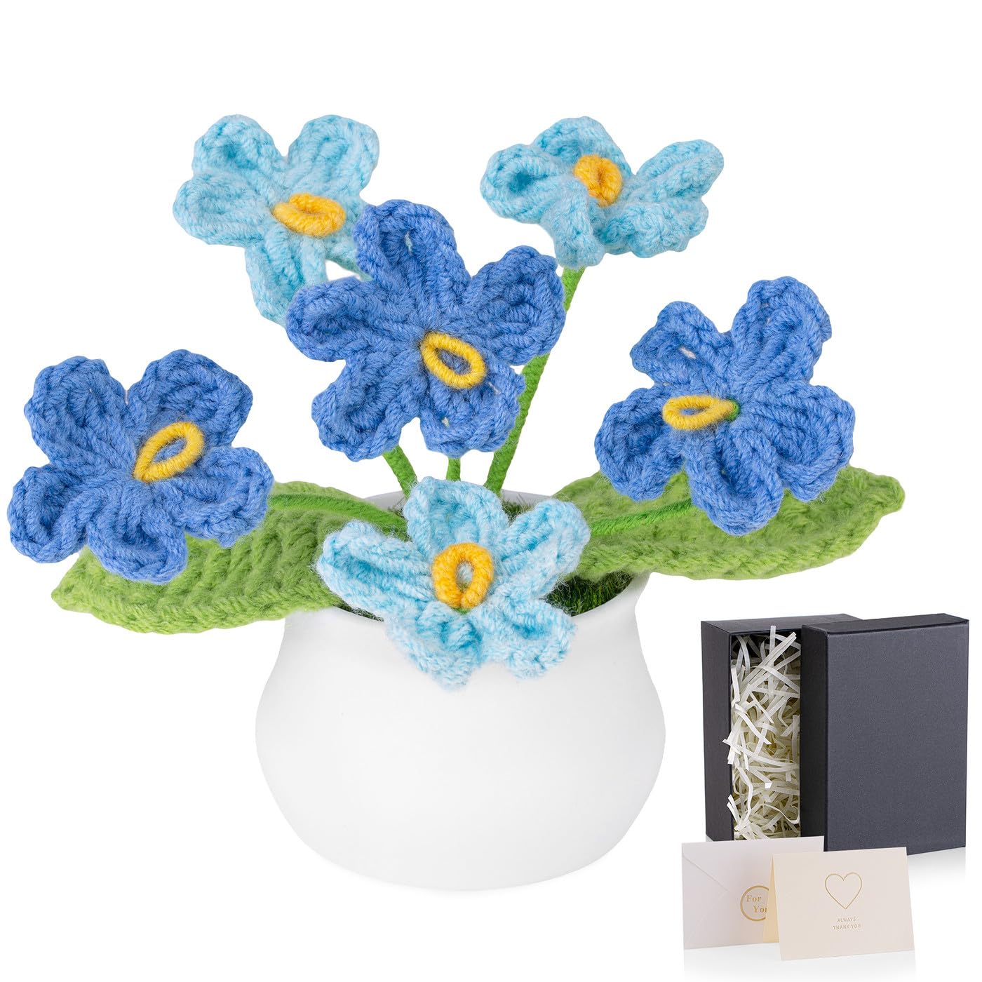 LAIDANLA Gradient Blue Forget Me Not Crochet Flowers Gifts for Women Her