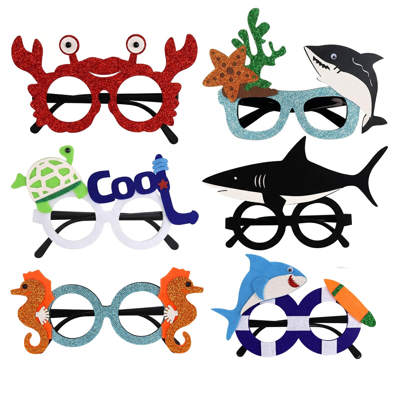 6 Pares de Gafas de Fiesta Divertidas con Temática de Océano y Tiburón, Accesorios Photocall para Cumpleaños Infantiles, Carnaval y Fiestas de Verano Gafas de Sol Decorativas de Mar para Niños