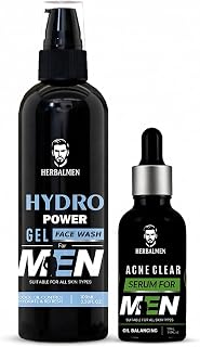 HerbalMen Hydro Gel Face Wash + Acne Clear Serum for Men | Oil Control, Hydration & Pimple Care | Deep Cleansing Face Wash... Price In India