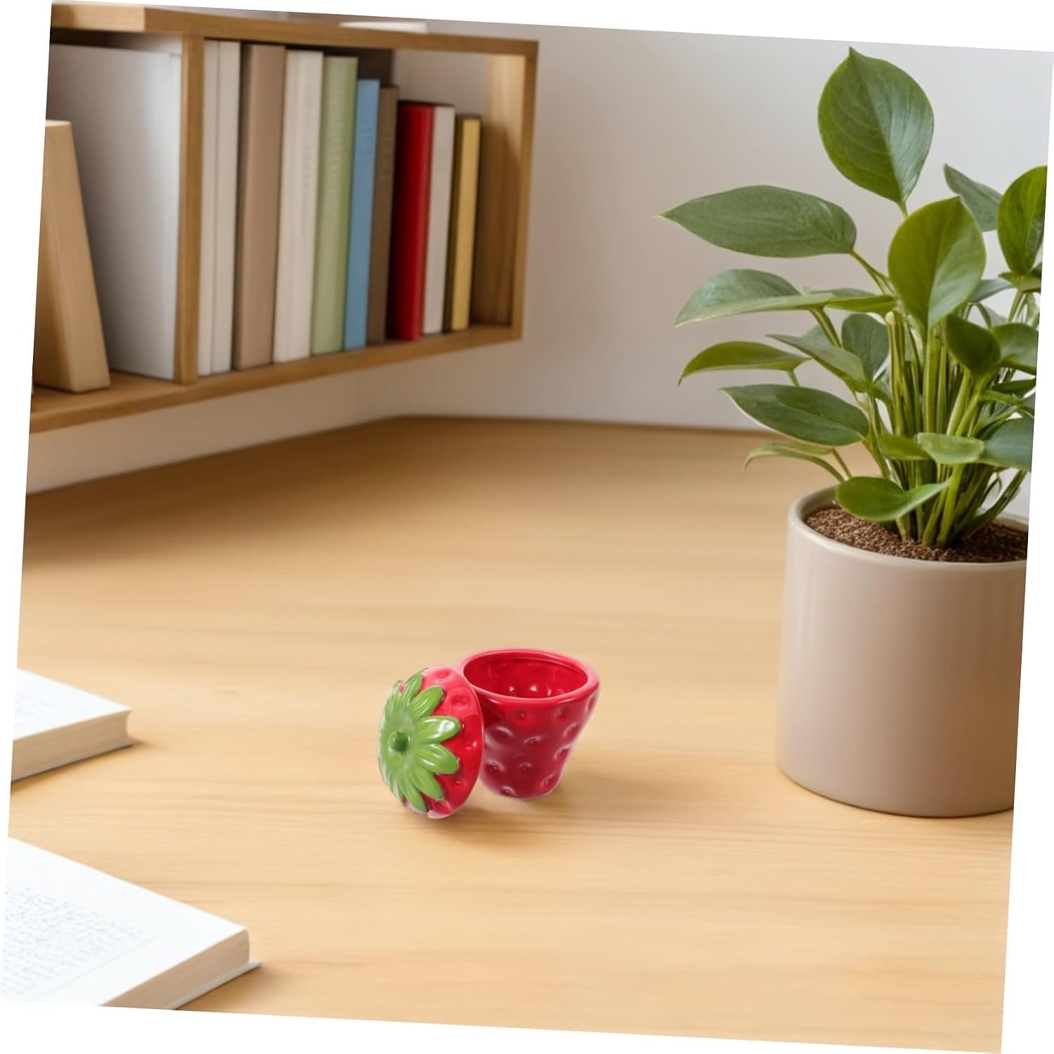 Strawberry Shaped Ceramic Candle Jar for DIY Candle Making, Easy to Clean Aromatherapy Wax Holder, Playful Red Fruit Design for Table Centerpiece and Home Decor