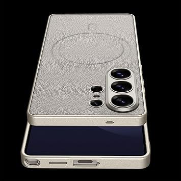 Galaxy S26 Ultra用ケース、スタイリッシュで軽量なレザー製耐衝撃ケース(磁気充電対応) ブラック1