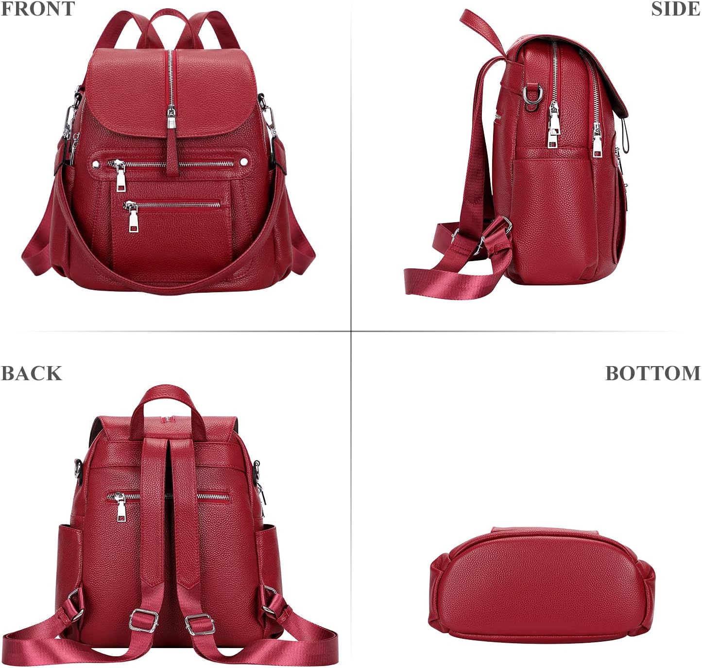 ALTOSY Leather Backpack Purse for Women Fashion Casual Handbag with Multi Pockets and Flap (S107 Wine Red) - Image 4