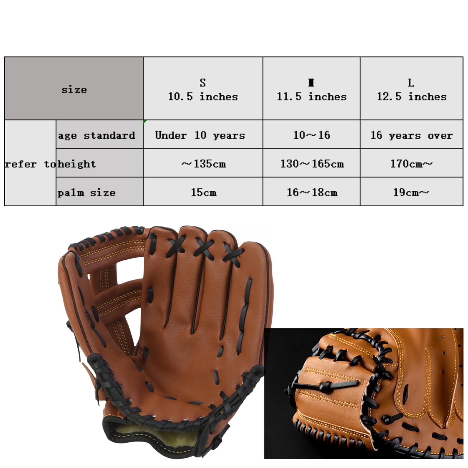 LOJAX Guanti da Baseball per Giovani e Adulti, Guanti da Baseball, Baseball 10,5, 11,5, 12,5 Pollici, Baseball Sportivo per Famiglie, Assorbimento degli Urti Integrato, Adatto ai Principianti