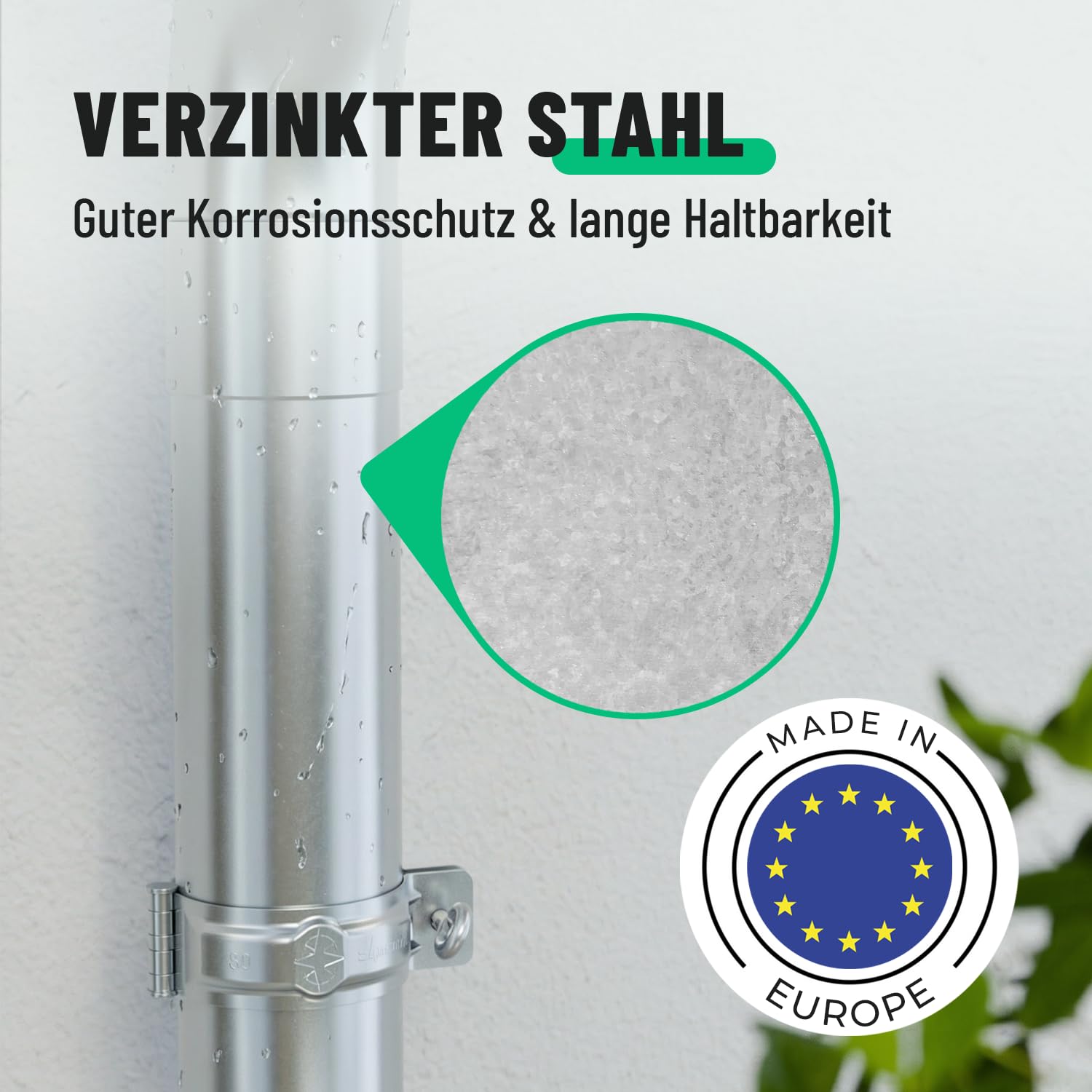 greate 8,05 Meter Dachrinnen Set mit Fallrohr verzinkt - 333 Nenngröße | Regenrinne Set mit einfacher Montage inkl. Montageanleitung - Zink Dachrinne Gartenhaus, Carport uvm - Dachrinnenset
