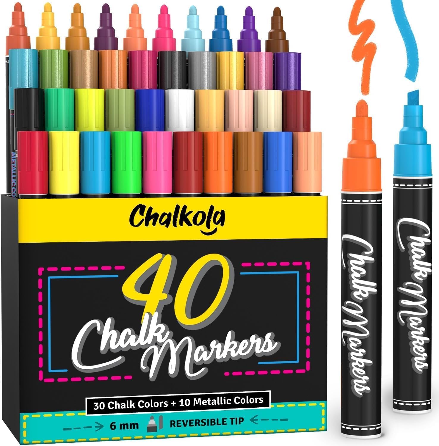 Chalkola 40 Marqueur Craie Effaçable Tableau Noir 6mm - Chalk Marker