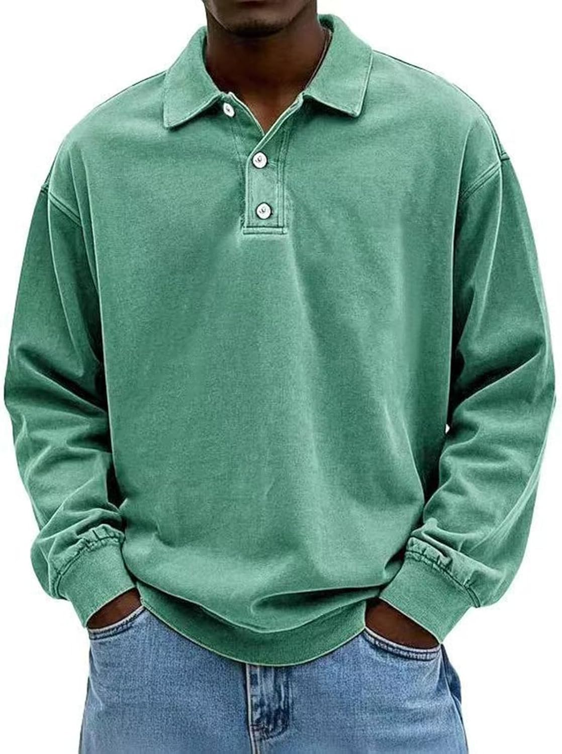 Ymosrh Men's Classic Polo Shirt, Long Sleeve Distressed Casual Business Work Collar T-Shirt, M-3XL