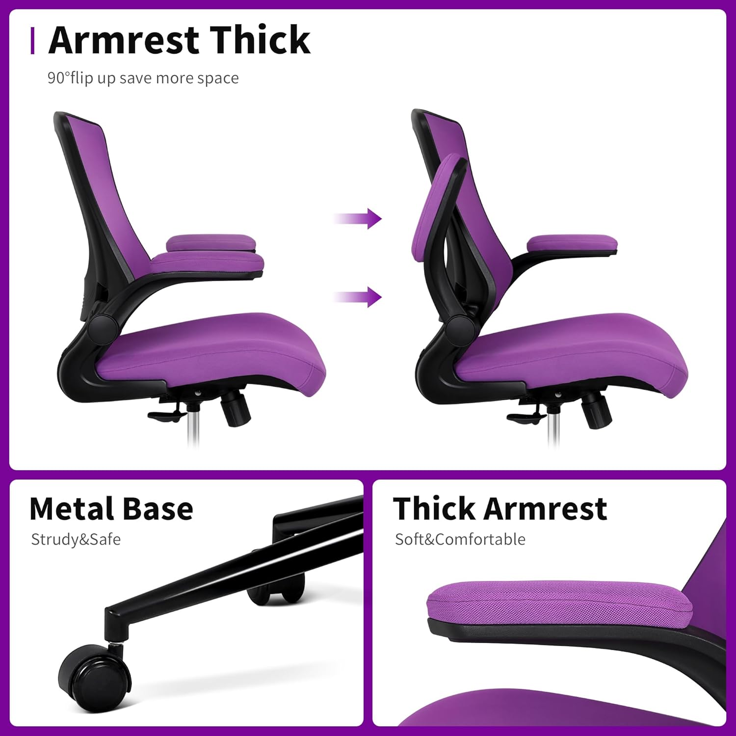 Image showing the chair with armrests in both down and flipped-up positions.