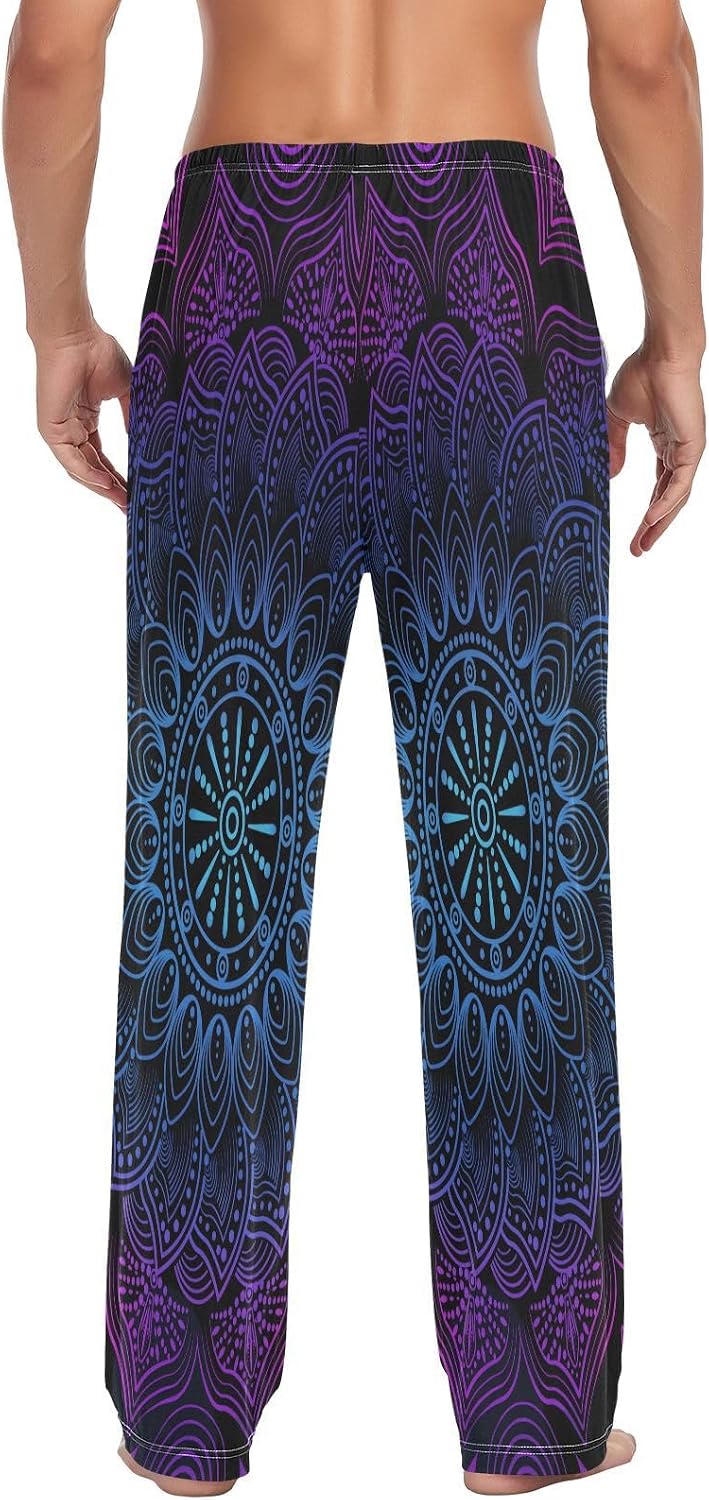 ALAZA Rainbow Mandala Boho Lotus Men's Pajama Pants Men Cotton Pajama Bottoms with Pockets, S