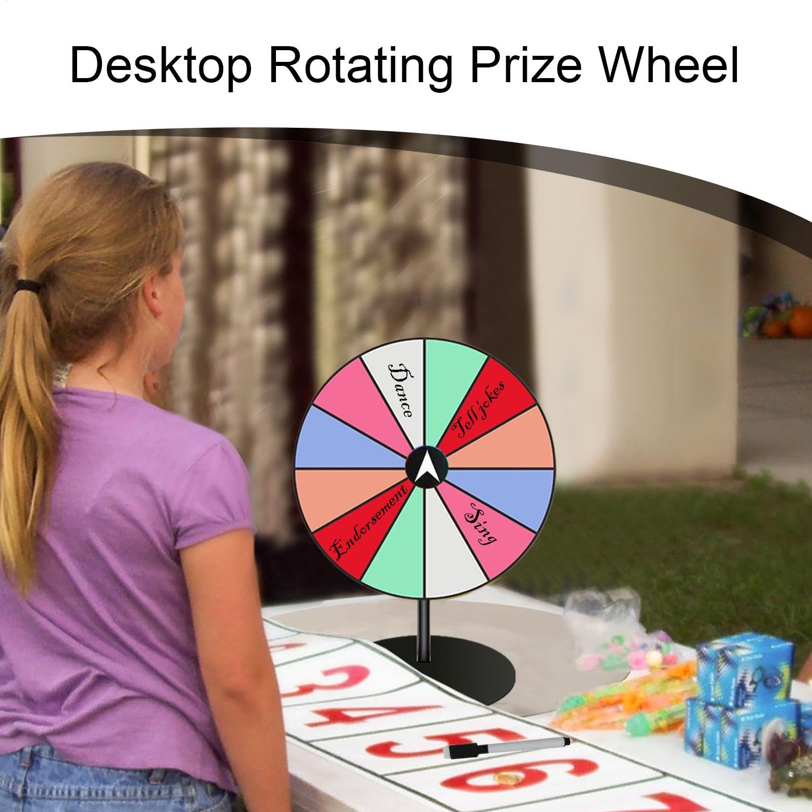 Spin Prize Wheel, Color Prize Wheel Tabletop, Heavy Duty Base with Dry Erase Marker, Table Prize Wheel Spinner for Trade Shows, Carnivals, and Home