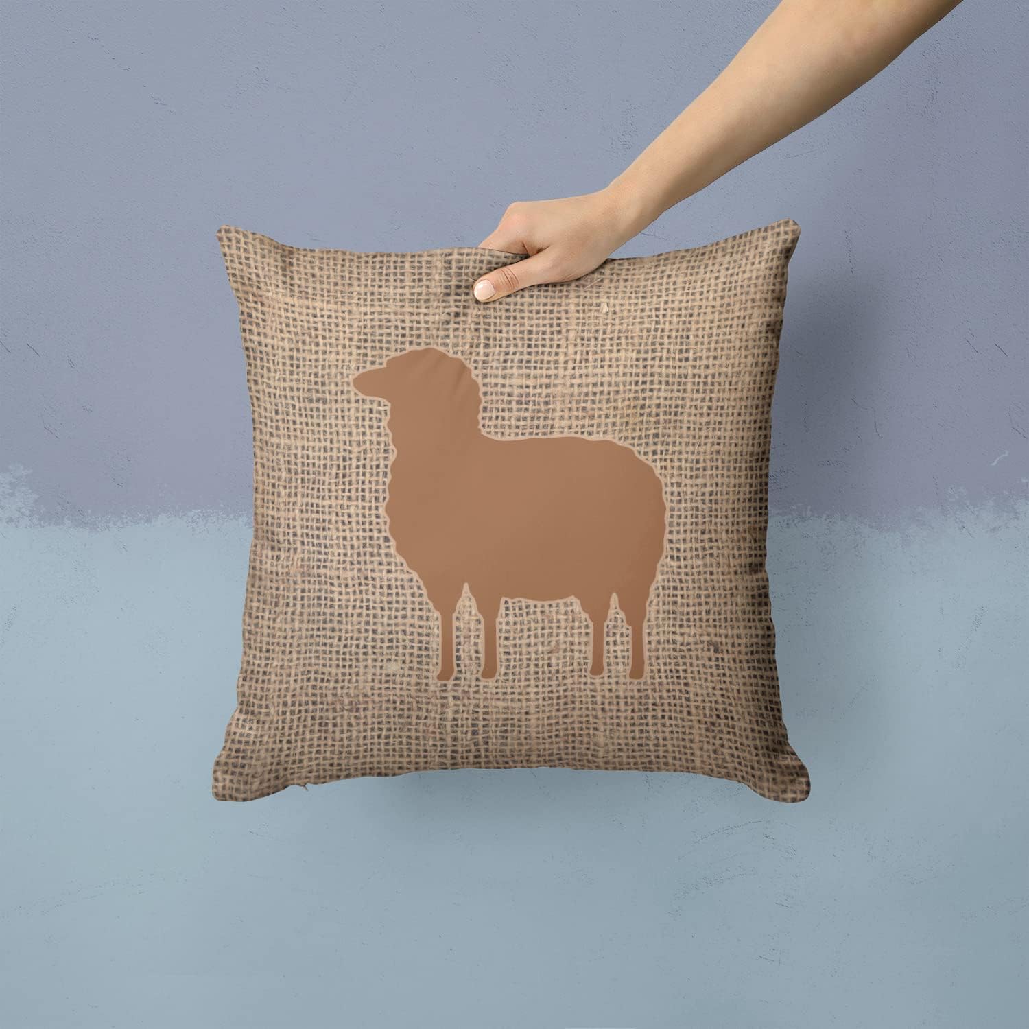 Caroline's Treasures BB1126-BL-BN-PW1414 Sheep Burlap and Brown Fabric Decorative Pillow Machine Washable, Indoor Outdoor Decorative Pillow for Couch, Bed or Patio, 14Hx14W