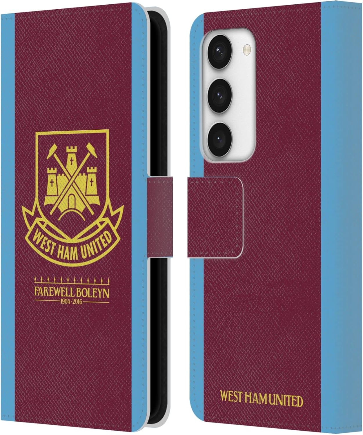 Head Case Designs Officially Licensed West Ham United FC Farewell Boleyn Gate Retro Crest Leather Wallet Case Compatible with Samsung Galaxy S23 5G