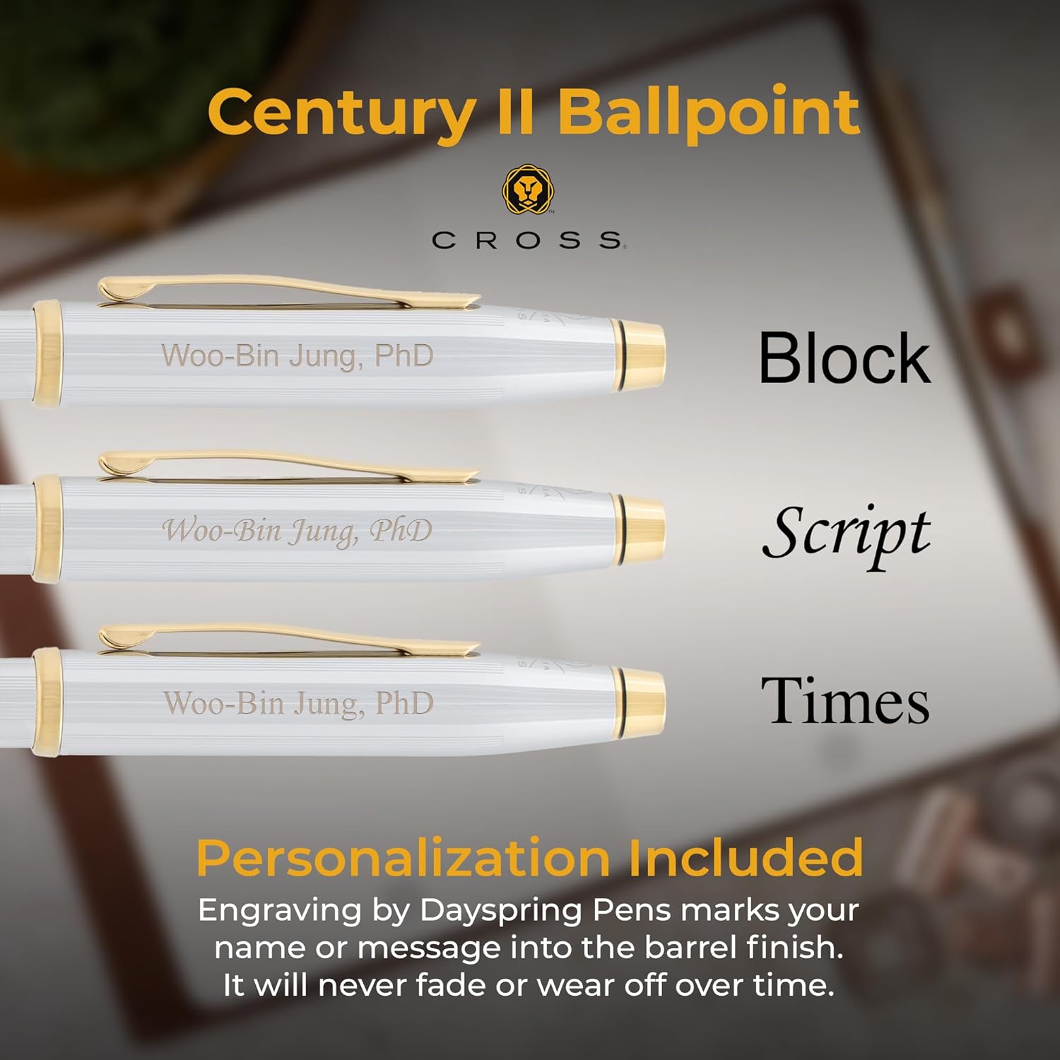 Engraved Cross Pen | Personalized Cross Century II Medalist Ballpoint Pen. Luxury Personalized Gift for Business, Birthdays, Graduation, and Holidays.