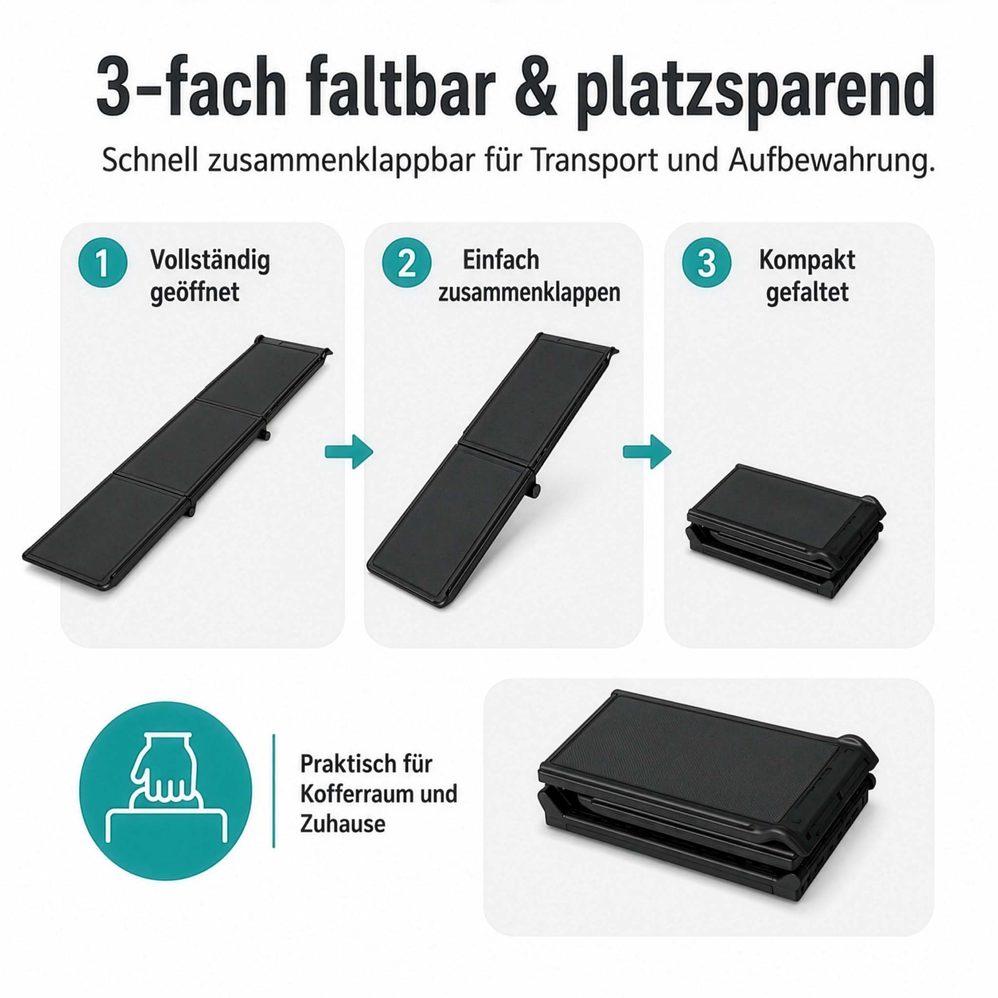 Wiltec Rampa dla psów 180 x 40 cm, nośność 50 kg, składana na trzy części, antypoślizgowa rampa samochodowa dla psów, składana pomoc do wsiadania wykonana z PP