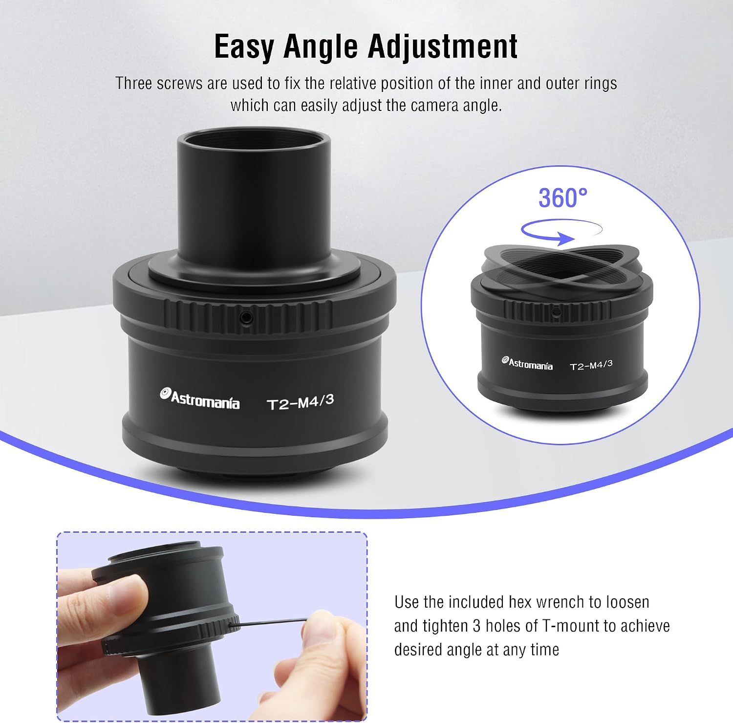 Astromania T T2 Mount Ring and T Adapter for Olympus Panasonic M4/3 Cameras