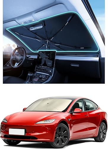 Parasol plegable para parabrisas – Ajuste personalizado para Model 3 (2017–2025), revestimiento de vinilo para protección térmica, bloqueo del 99%