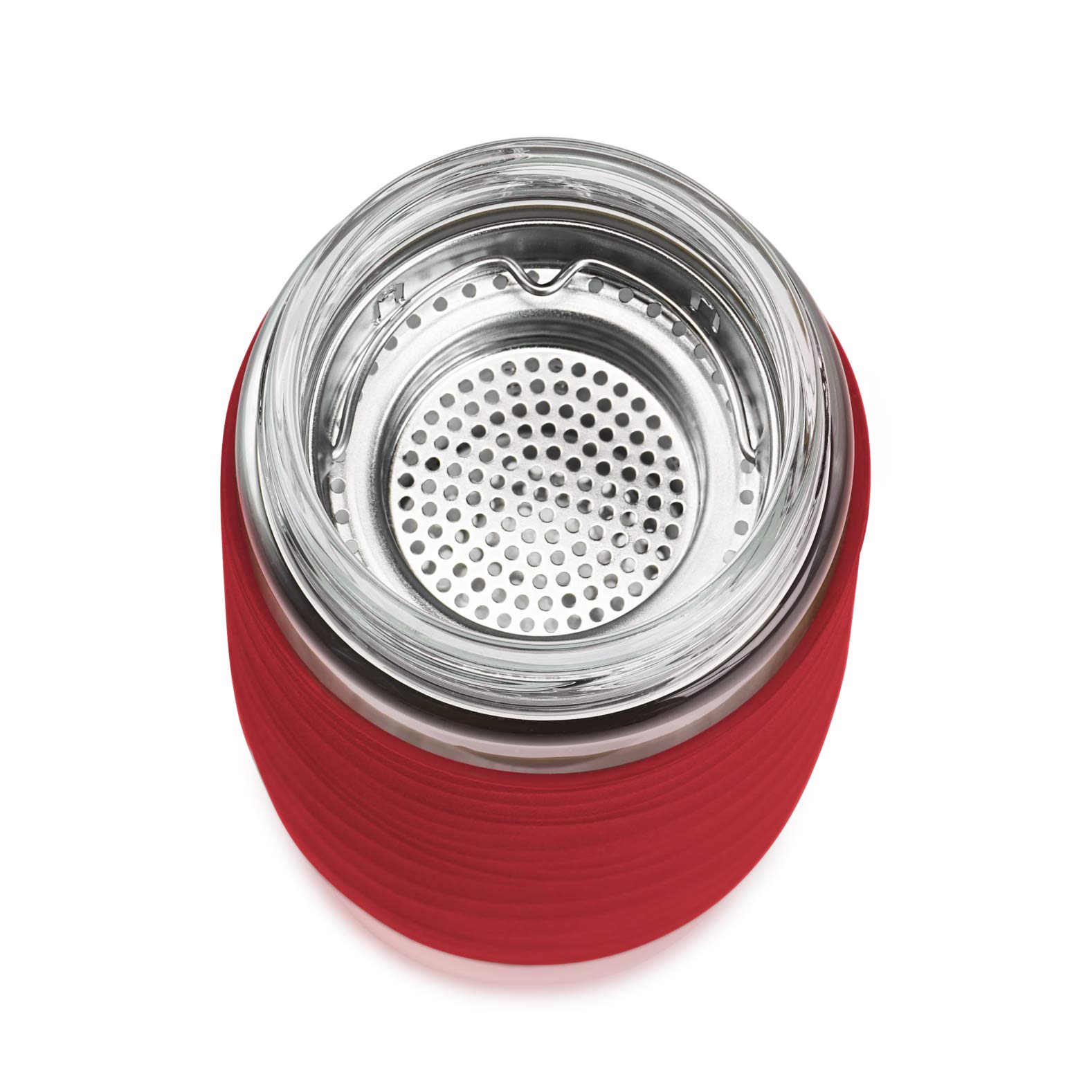EMSA Tea Mug verre Rouge 0,4 L, Verre double paroi haute qualité, Manchon silicone, Infusion parfaite du thé, Filtre 2-en-1, 100 % étanche, 100 % sûr N2080400