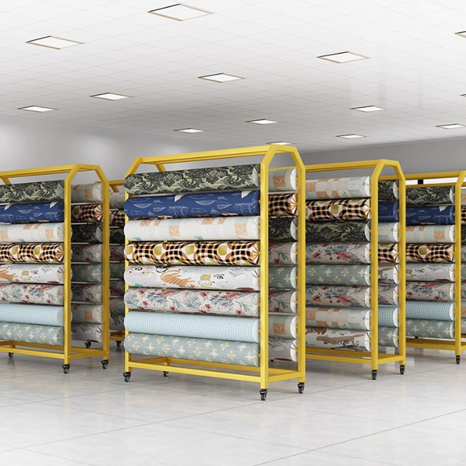 YVYKFZD Large Fabric Display Rack Cart with Adjustable Hanging Rod, Commercial Organizer Holder, Movable Hanging Fabric Roll Storage Rack, for Car Color Change Film/Vinyl Spool/Wrapper(Wide-180cm/70.8