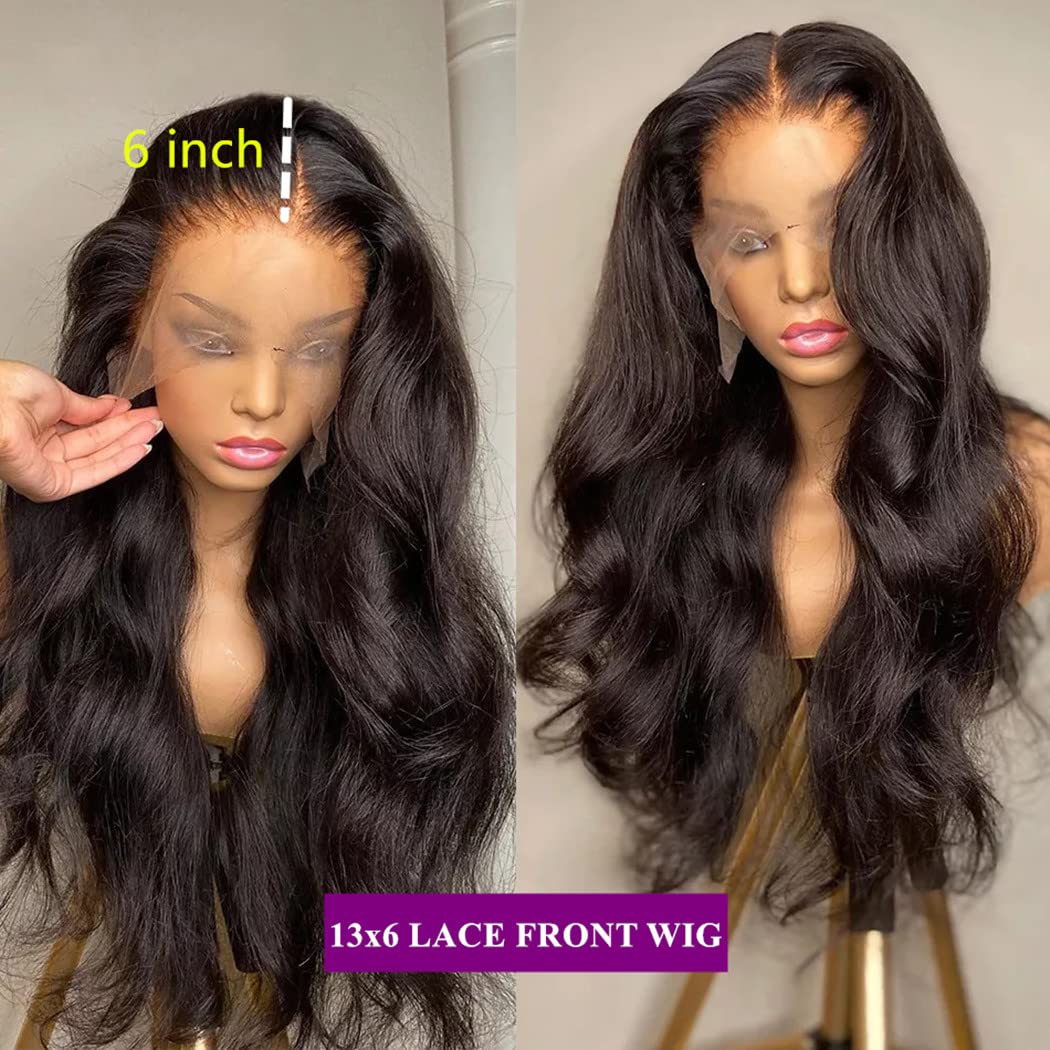 msrani HD 13x6 Lace Front Wigs Human Hair Body Wave Lace Frontal Wigs Human Hair Pre Plucked Transparent Lace Brazilian Virgin Human Hair wigs For Women Glueless Natural Color 180% Density (26 Inch)