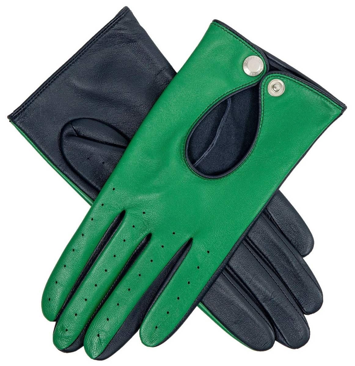 Dents Womens Oulton Touchscreen Leather Driving Gloves - Emerald Green/Navy - Large