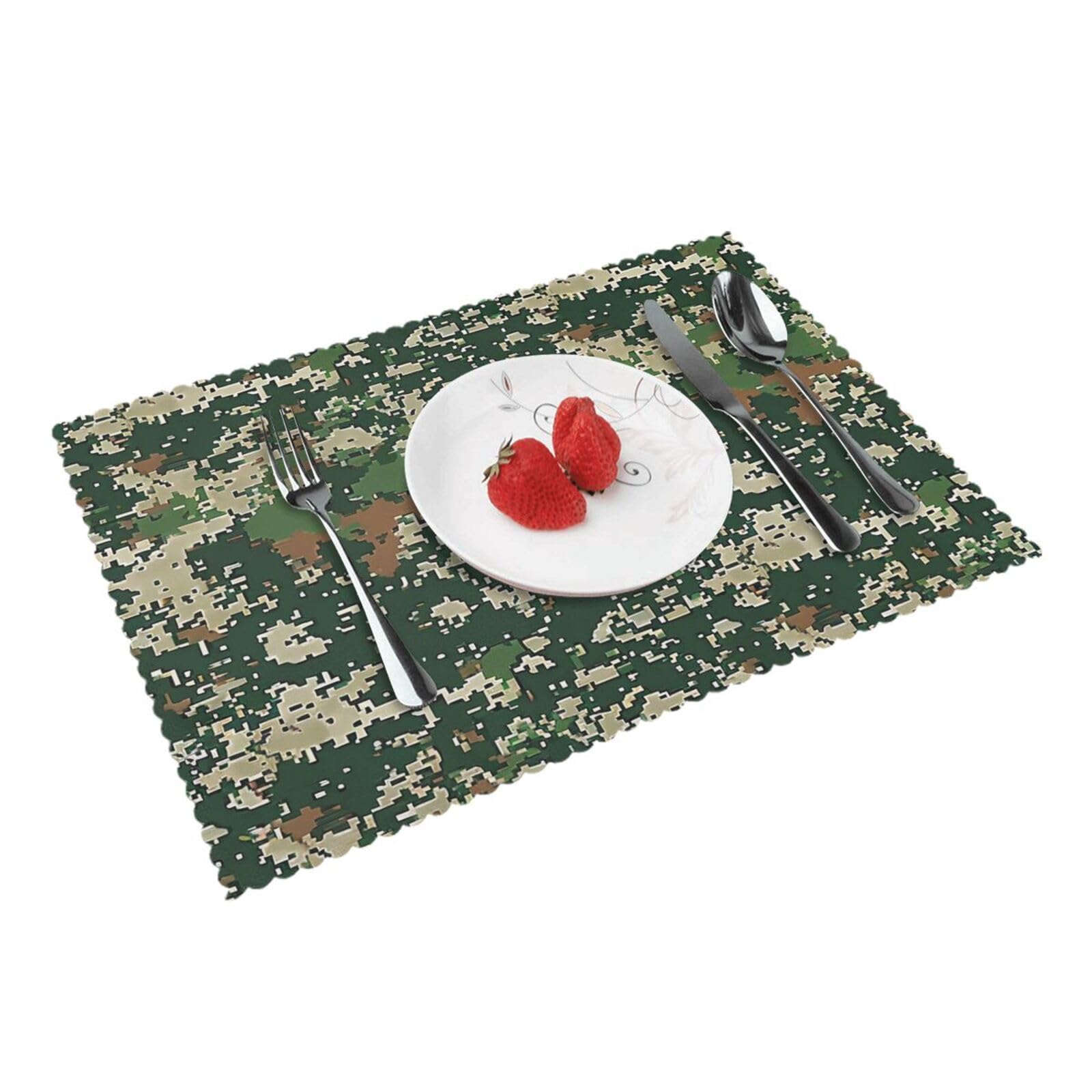 Green Army Digital Camouflage Printed Placemat Heat Resistant Place Mats Set of 4 PCS Washable Kitchen Table Mats, 12x18 Inch