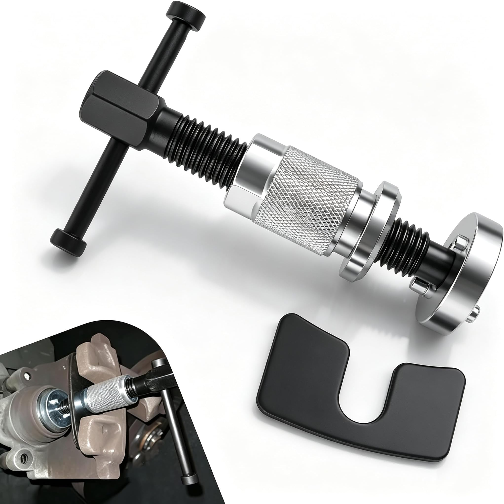 1 PC Brake Caliper Wind Back Tool Kit, Car Rear Brake Tool, Steel Brake Caliper Compression Tool, Universal Automotive Brake System Repair Accessories, for Most Cars (Silver)