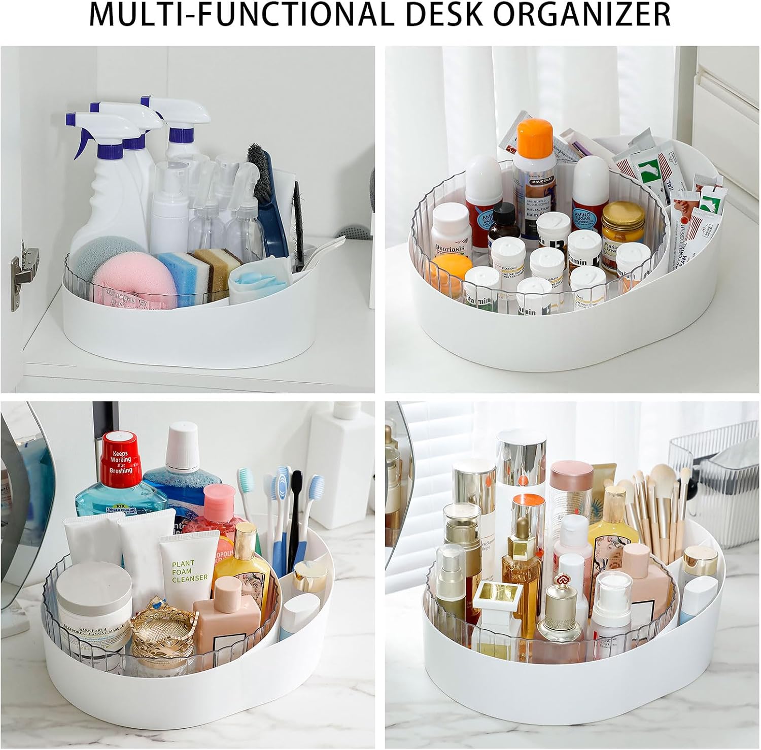 Rotating Medical Supplies Organizer for Cabinet, White, Plastic